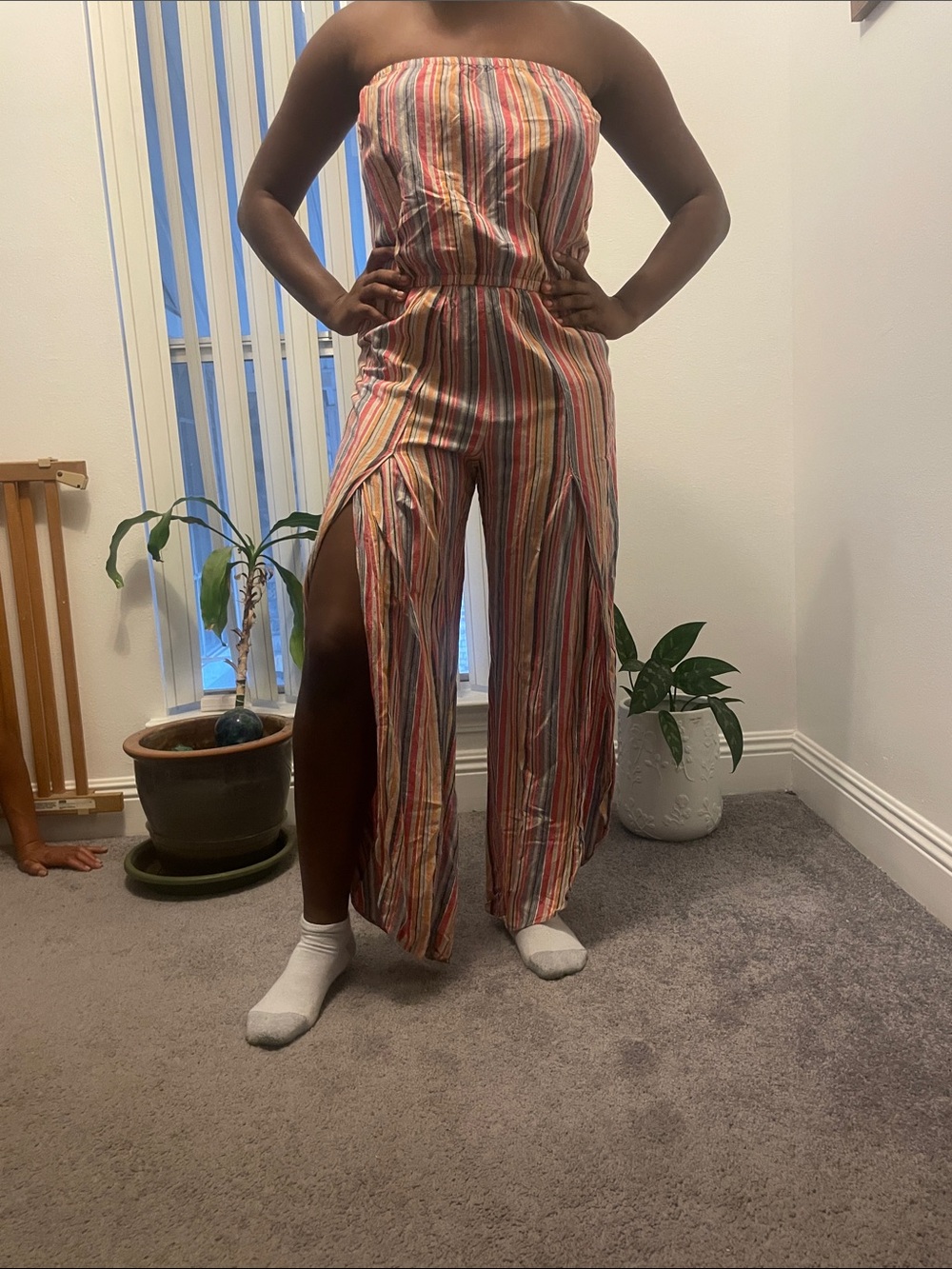 DREW Multicolor Strapless Wide-Leg Striped Jumpsuit